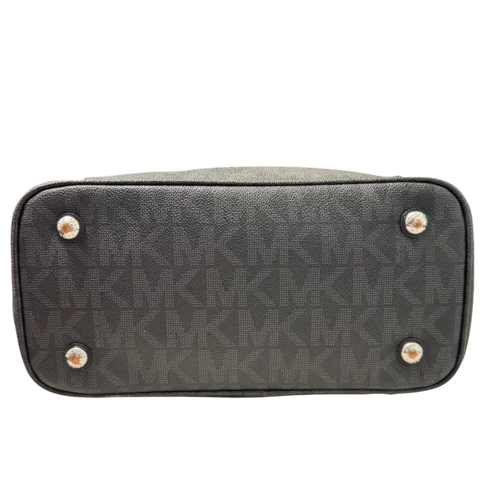 Michael Kors Jet Set Signature Logo Tote Womens Large Black Silver - Picture 4 of 12